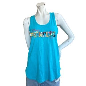 Disney Parks Walt Disney World Princess Character Spellout Blue Tank Top Medium